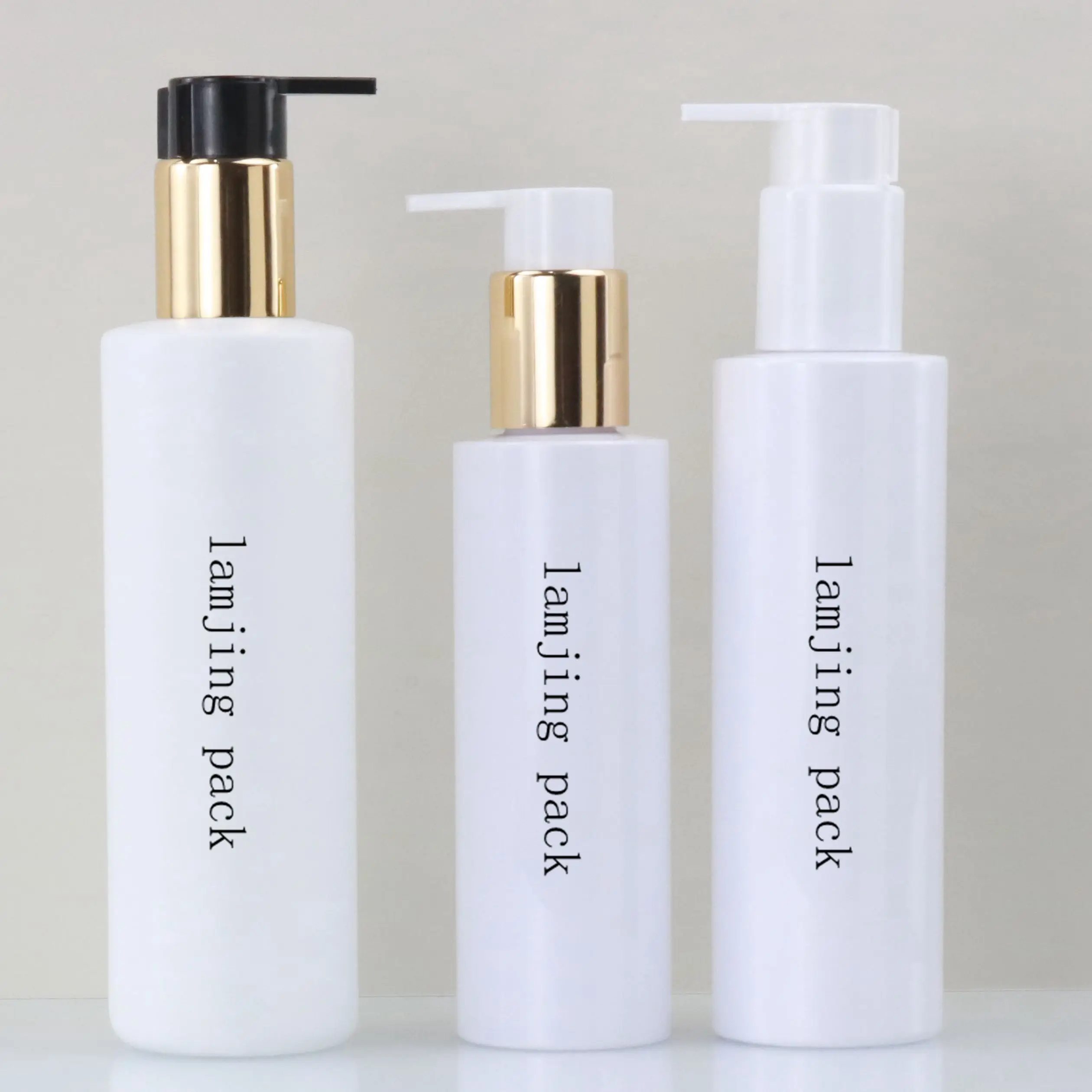 Hot sale 250ml Size PET Plastic Hair Oil Bottles Shampoo Bottle Lotion Pump Gold with high matte gold black double lock pump