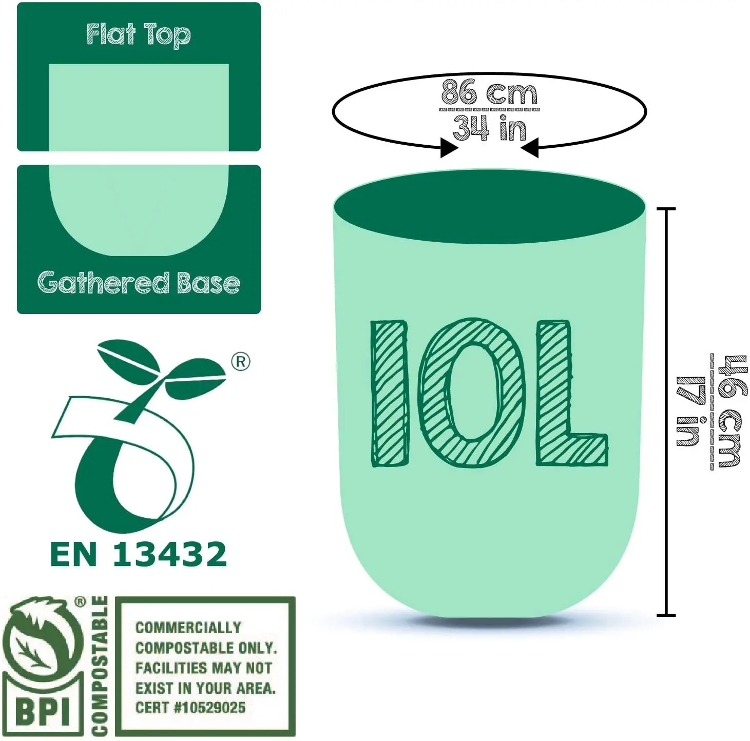 ASTMD6400 EN13432 Biodegradable and Compostable Bin Liners Trash Bags on Roll