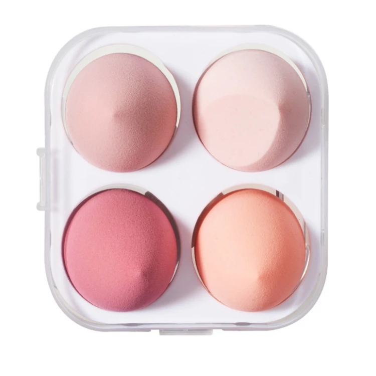 
Custom 4 Pcs/Set latex free makeup sponge Private Label microfiber Large Blender Beauty Peach Puff Sponge Case Holder Packaging 