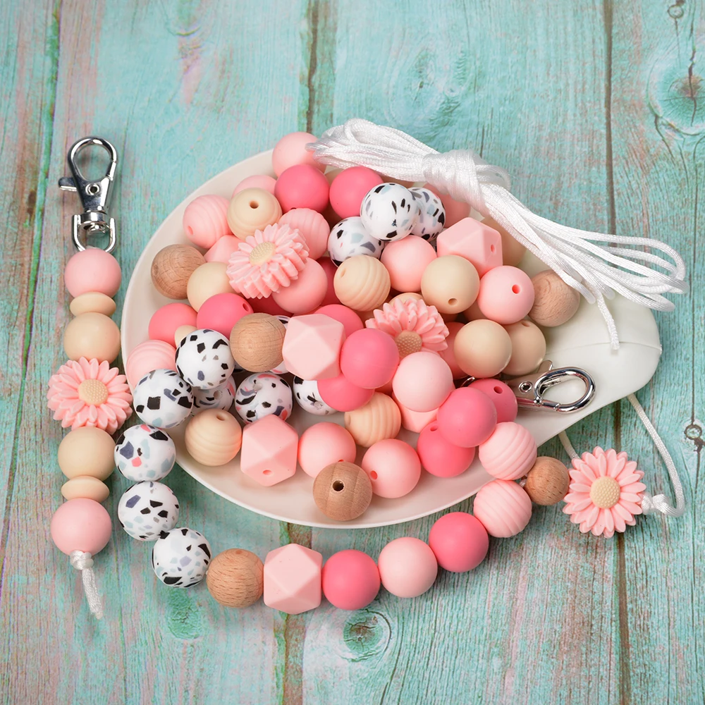 2023 New Custom Silicone Beads Bracelet Wristlet Keychain for Car Keys Gift for Mom