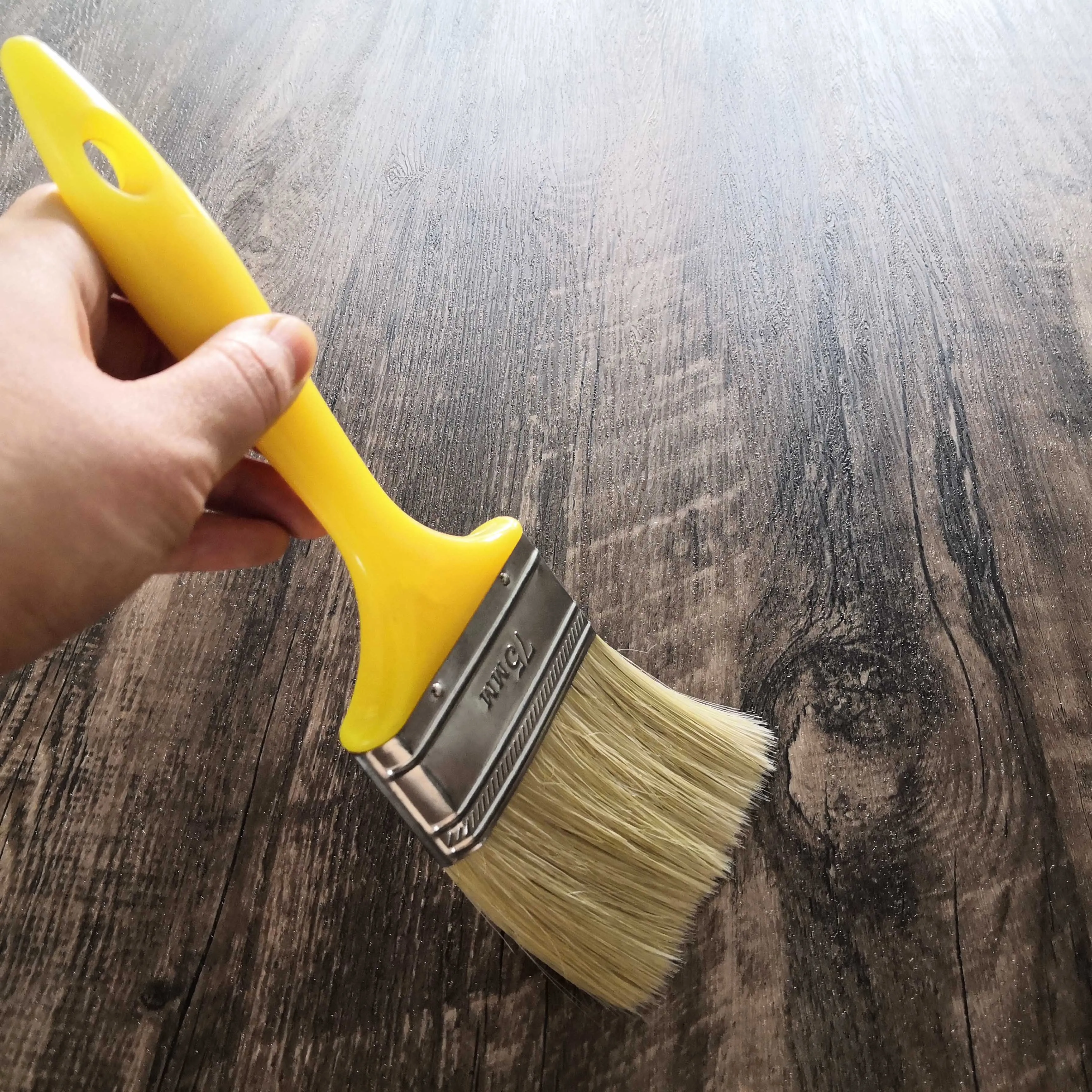 75mm European style  PET polyester bristle Solid yellow handle plastic paint brush