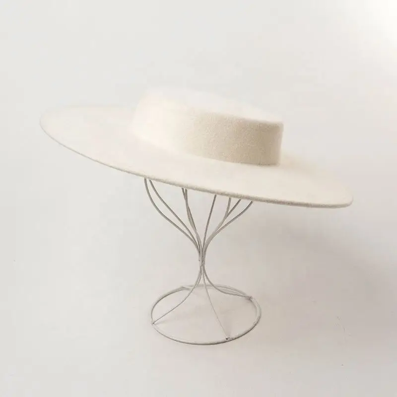 STS 11cm Wide Brim Vintage Party Dress Colourful Boater Shape Fashion Women Lady Wool Felt Hat