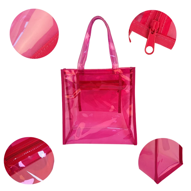 Fashion Women Clear Plastic Beach Handbag Transparent Shopping Bags Neon Pvc Nurse Tote Bag