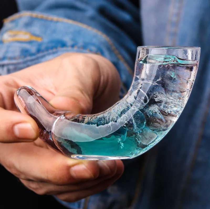 80ml Unique Hand Blown Crystal Glass Rhino Horn Shot Glass for Liquor Vodka Tequila Whiskey