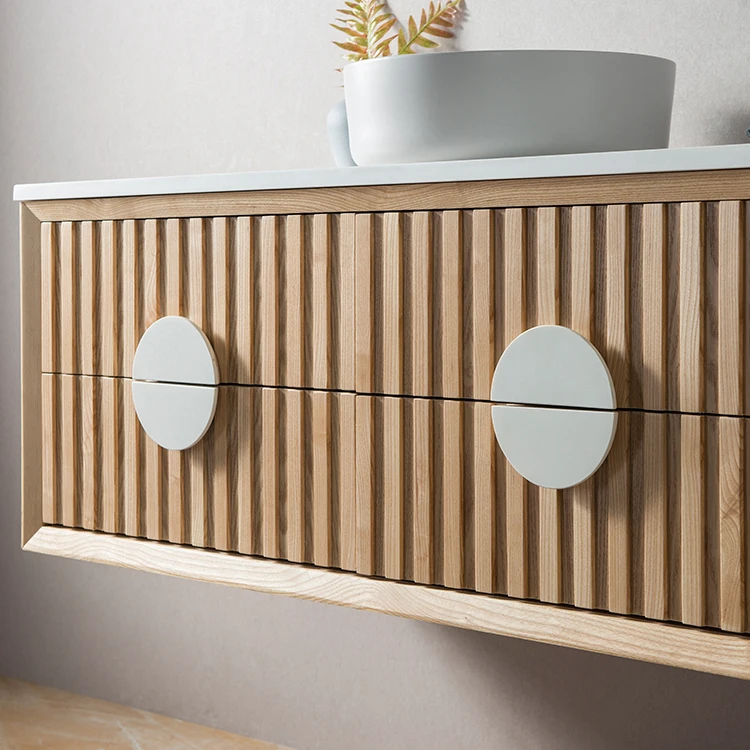 Wall Mounted Solid Surface Solid Wood Double Sink Cabinet Marble Bathroom Vanity