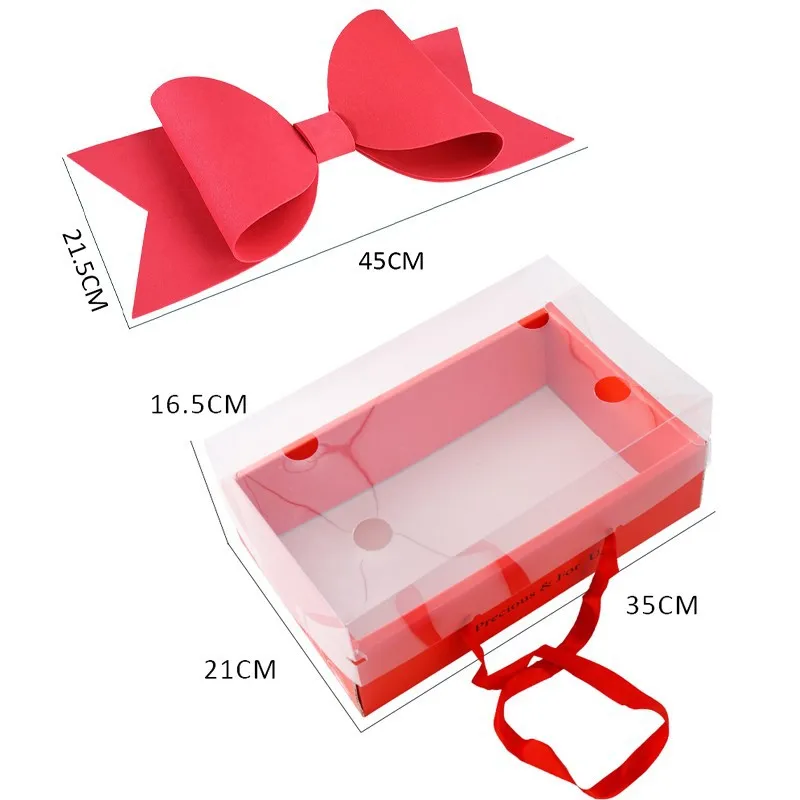 Wholesale Customizable Bow Gift Box Flower Cake Fruit Packaging PVC Transparent Lid Portable Luxury Paper Boxes