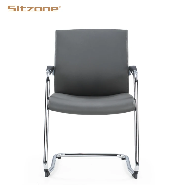 Modern grey leather stackable meeting room office visitors chair waiting