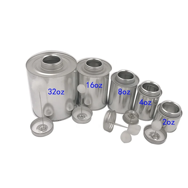 2 унции 4 унции 8 унций 16 унций 32 унции клей Оловянная банка с кисточкой металлическая банка для упаковки ПВХ цемента с Двойной емкостью для продажи