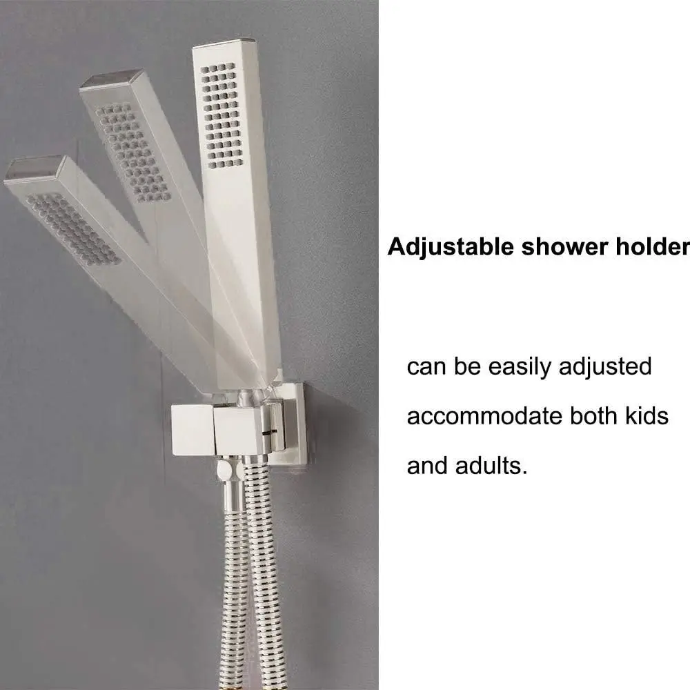 Shower System Brushed Nickel 12 Inch LED Square Rainfall Bathroom Brass Wall Mounted Shower Set