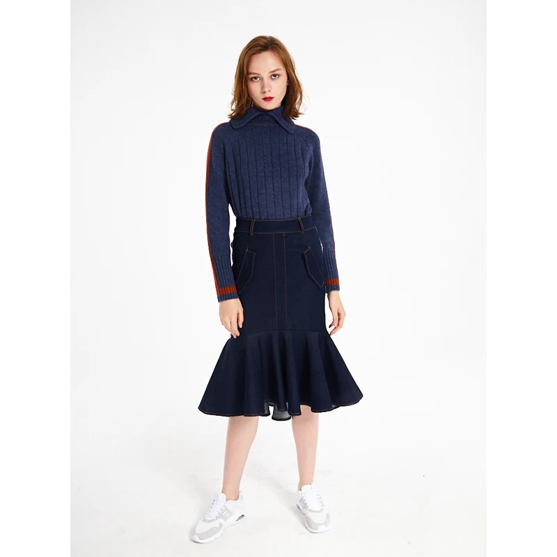 
Original Wholesale Stylish Women Polyester High Waist Formal Long Denim fishtail skirt 