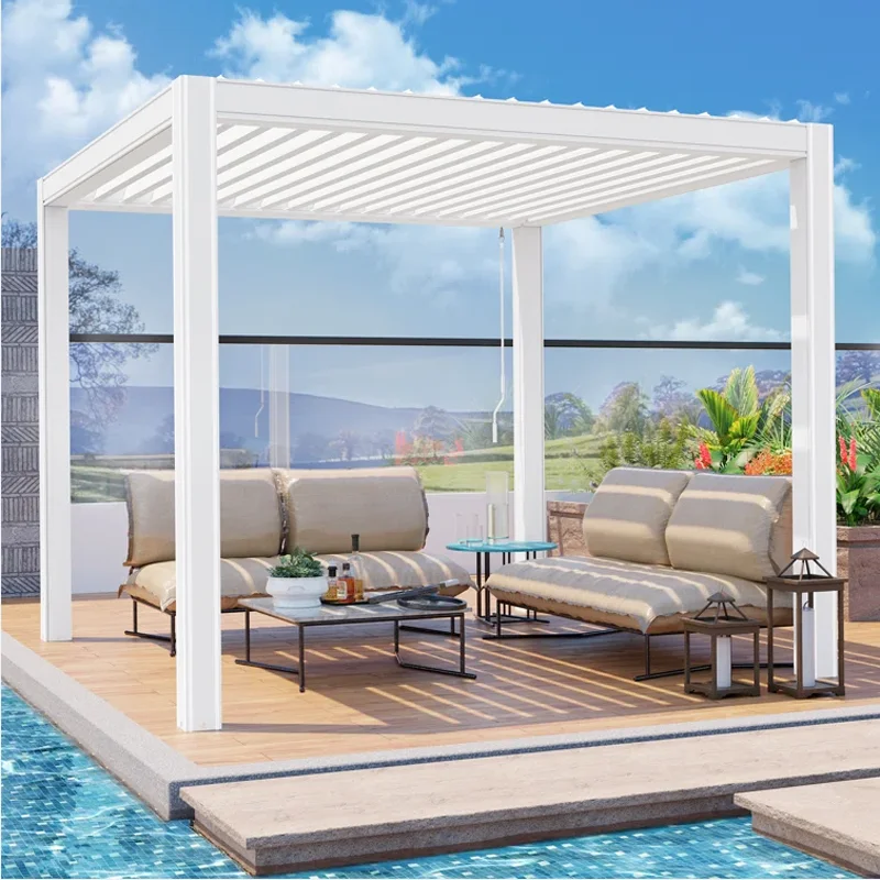 Factory wholesale motorized aluminum gazebo outdoor fully retractable louvre roof outdoor pergola