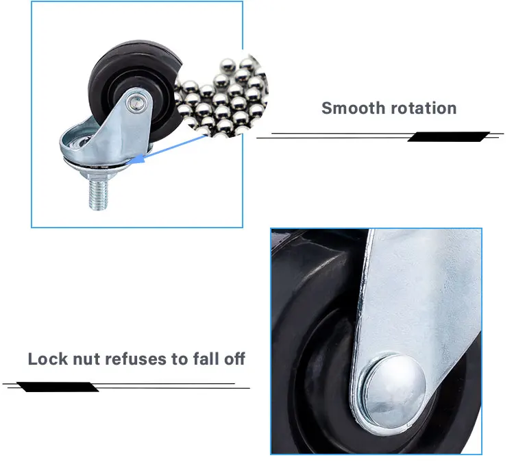 Silent castor M8x15 Caster Wheel Rubber Black Caster 1.5 Inch Rubber Caster