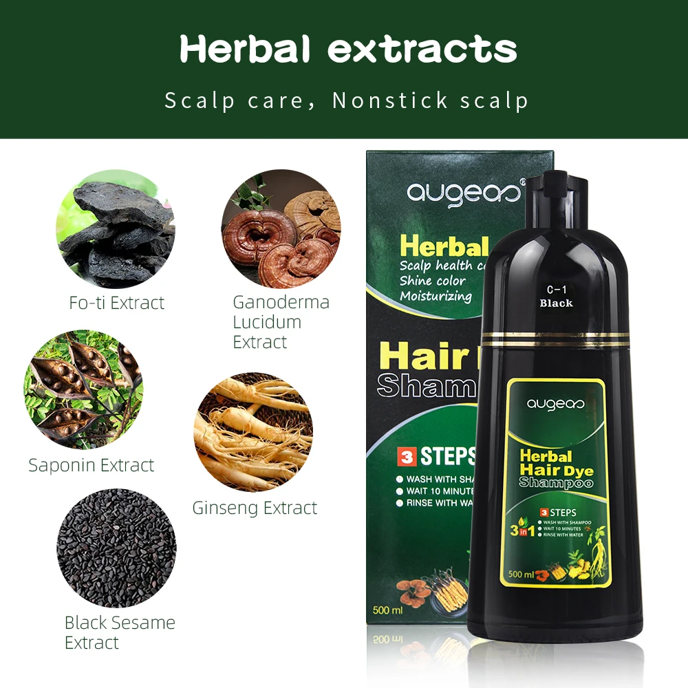 shampoo wholesale augeas organic hair color ginseng permanent dark brown cover grey hair Herbal black hair dye shampoo