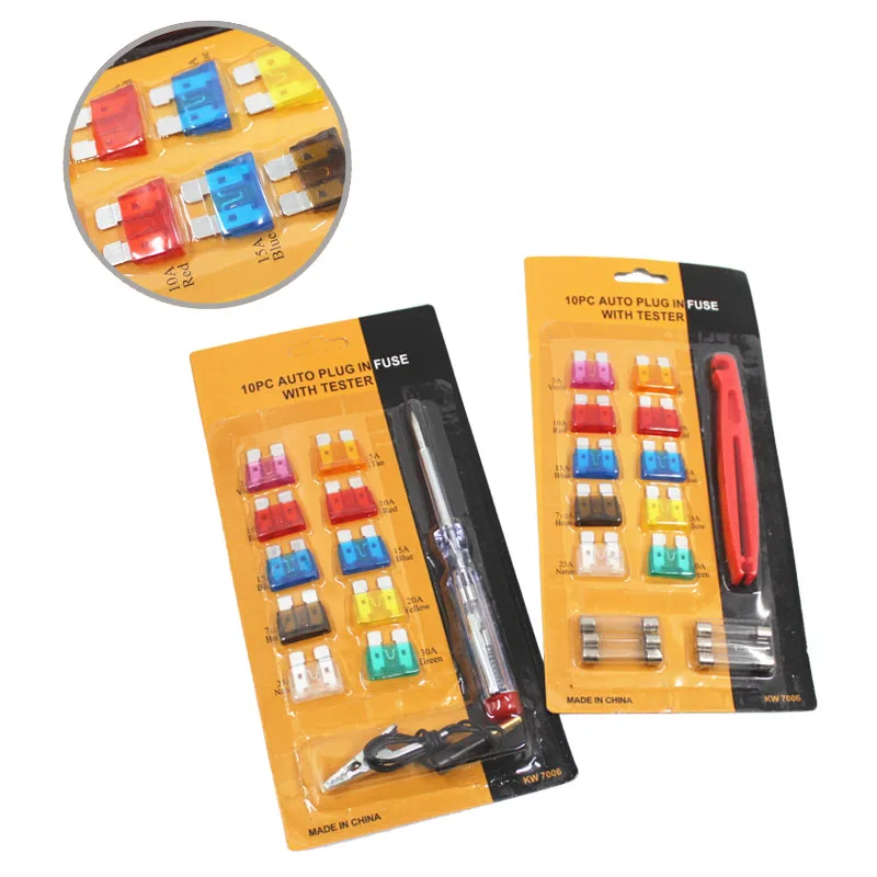 Factory Direct Hot Sales10PCS Car Repair Bicycle Auto Fuses Set With Test pencil