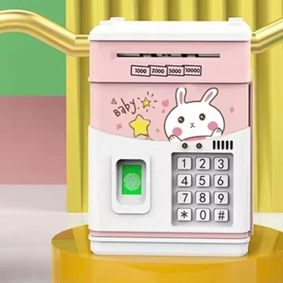 Simulate Playing House Automatic Money Rolling ATM Password Box Savings Jar Home Decor Gift Toy Fingerprint Unlock Battery Model