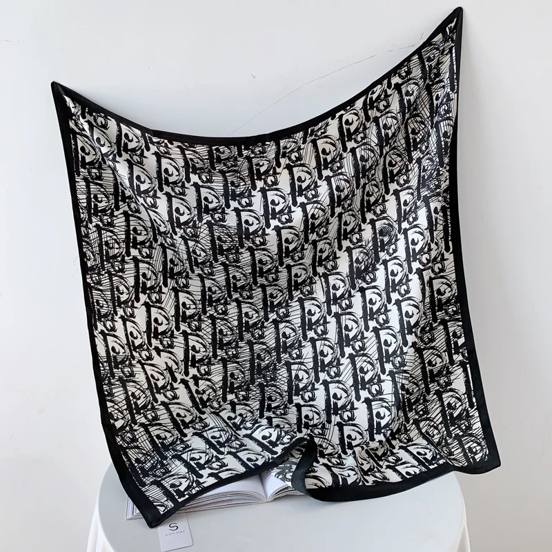 Hot Sale Custom Luxury 90cm Silk Scarf Luxury Brand Designer Hair Scarf Print Head Scarf Large Handkerchief Hijab Shawl