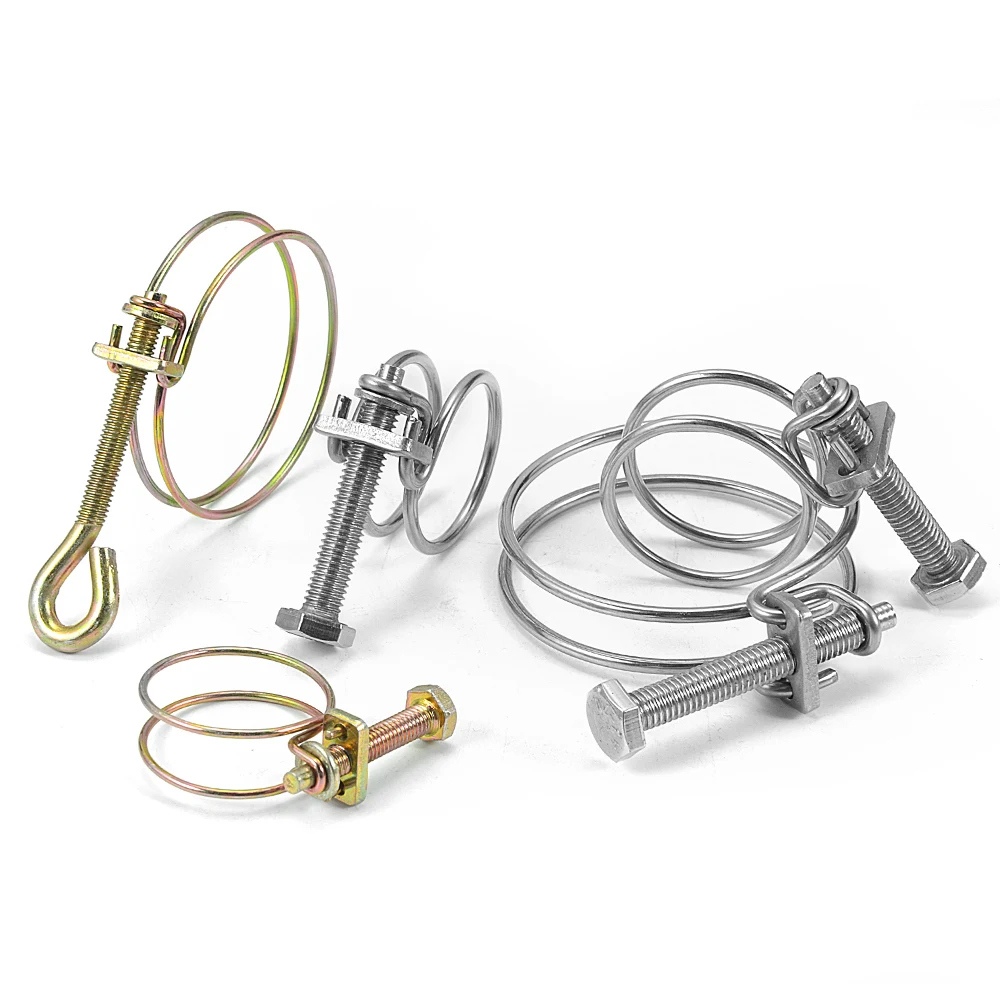 Industry bolt double wire spring hose clamp stainless steel metal adjustable wire clip cable clamp