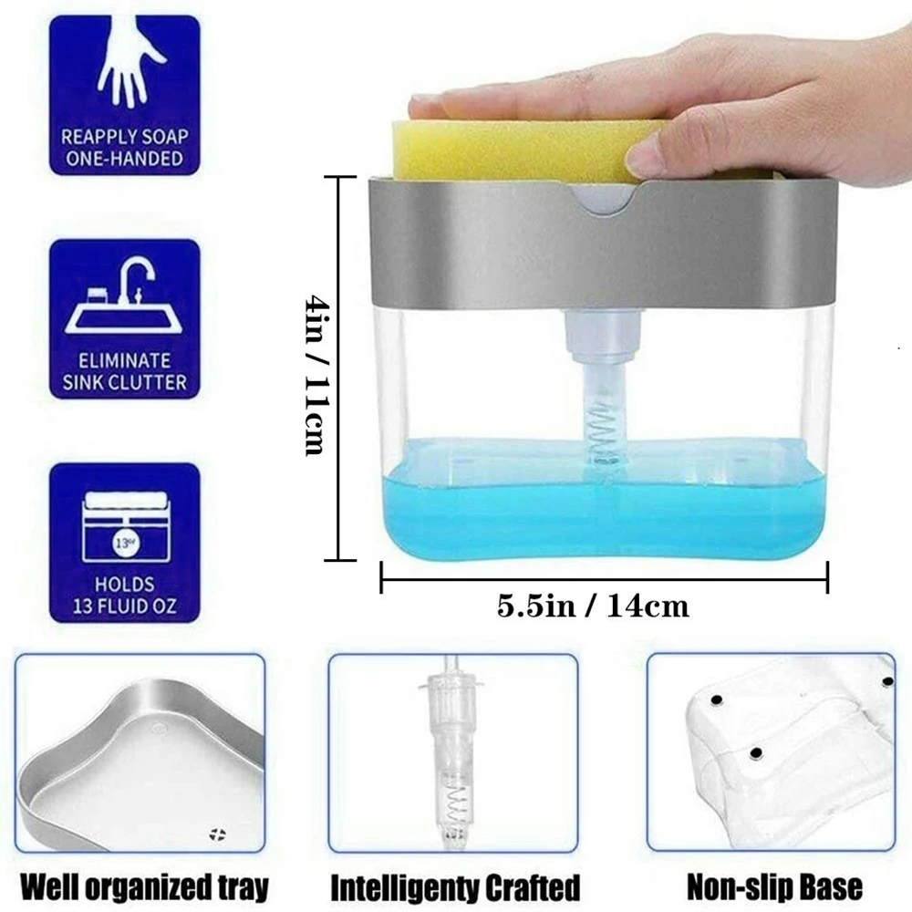 Amazon hot sale Sponge brush holder Dishwashing liquid box Push type soap dishwashing soap liquid dispenser with one sponge pad