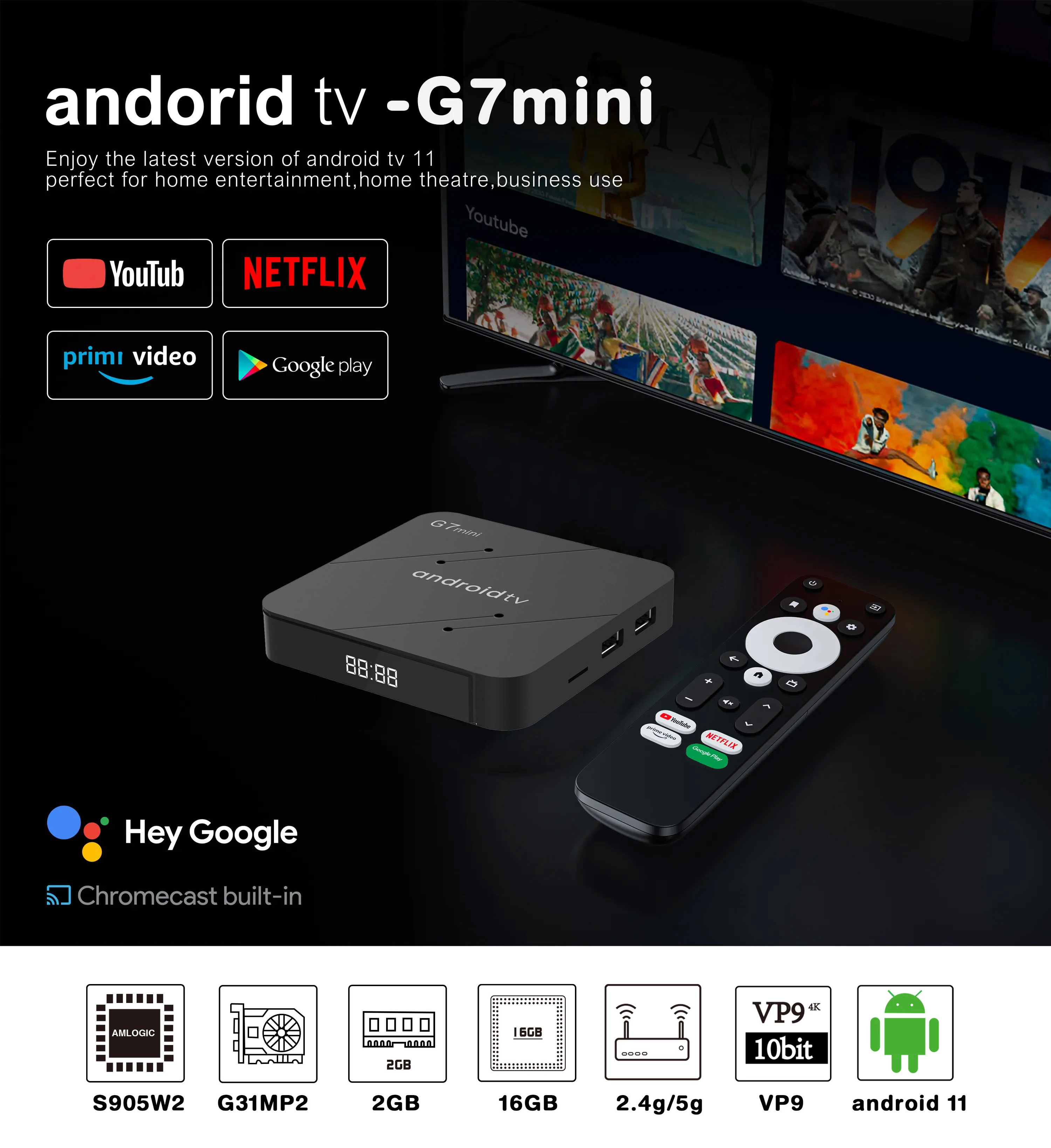 ТВ-приставка ATV smart tv G7mini UI Android 11 0 OS 4K Amlogic S905W2 2 Гб 16 двойной Wi-Fi с голосовым дистанционным