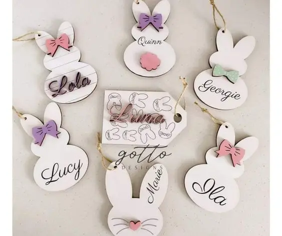 2024 Easter Decor Personalized Easter Basket Charms Sitting Bunny Easter Basket Tag