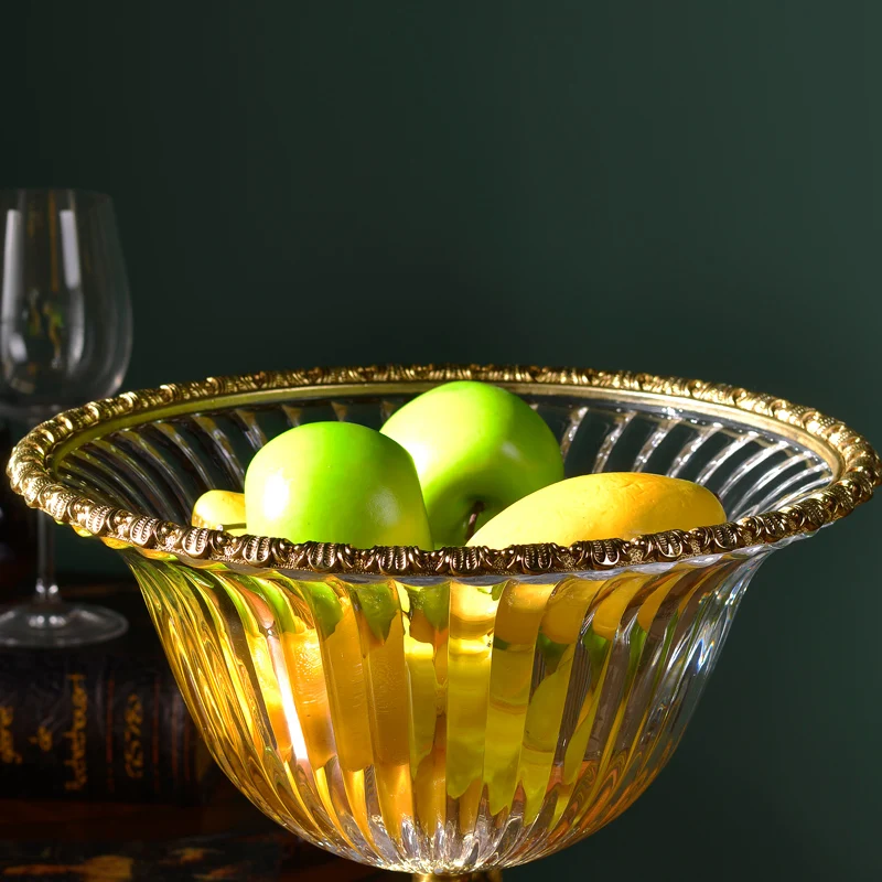 creative designs Luxury European crystal brass Home Decoration Fruit Plate for home hotel office decoration accessories