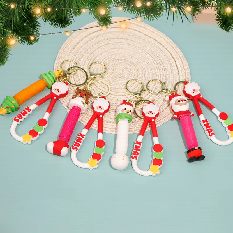 New Arrivals New Year Gift Keyholder Squish Keyring Keyholder Christmas Snowman Keychain with Telescopic Pull Tube