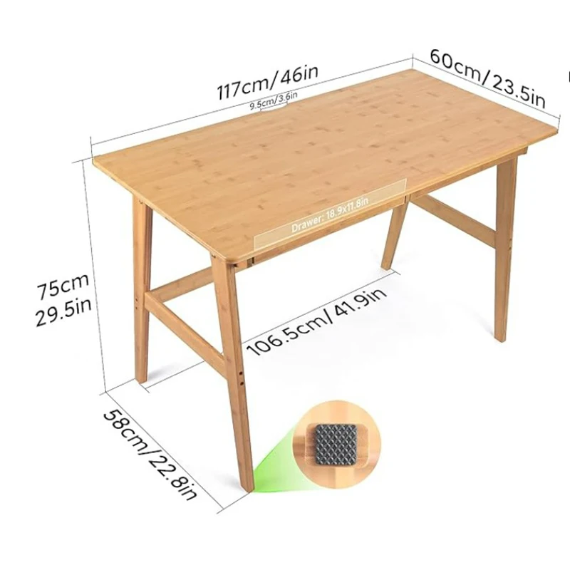 Laptop Writing Desk Bamboo Home Office Table 2 Drawers Modern Furniture Simple Study Makeup Workstation Computer Gaming Table