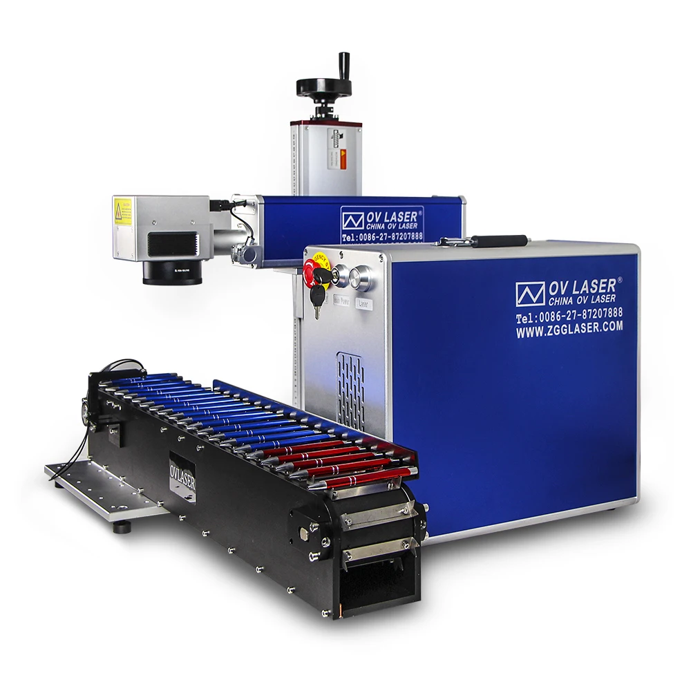 Raycus 30W fiber laser engraving machine metal pen engraver 50W JPT fiber laser marking machine with rotary disk