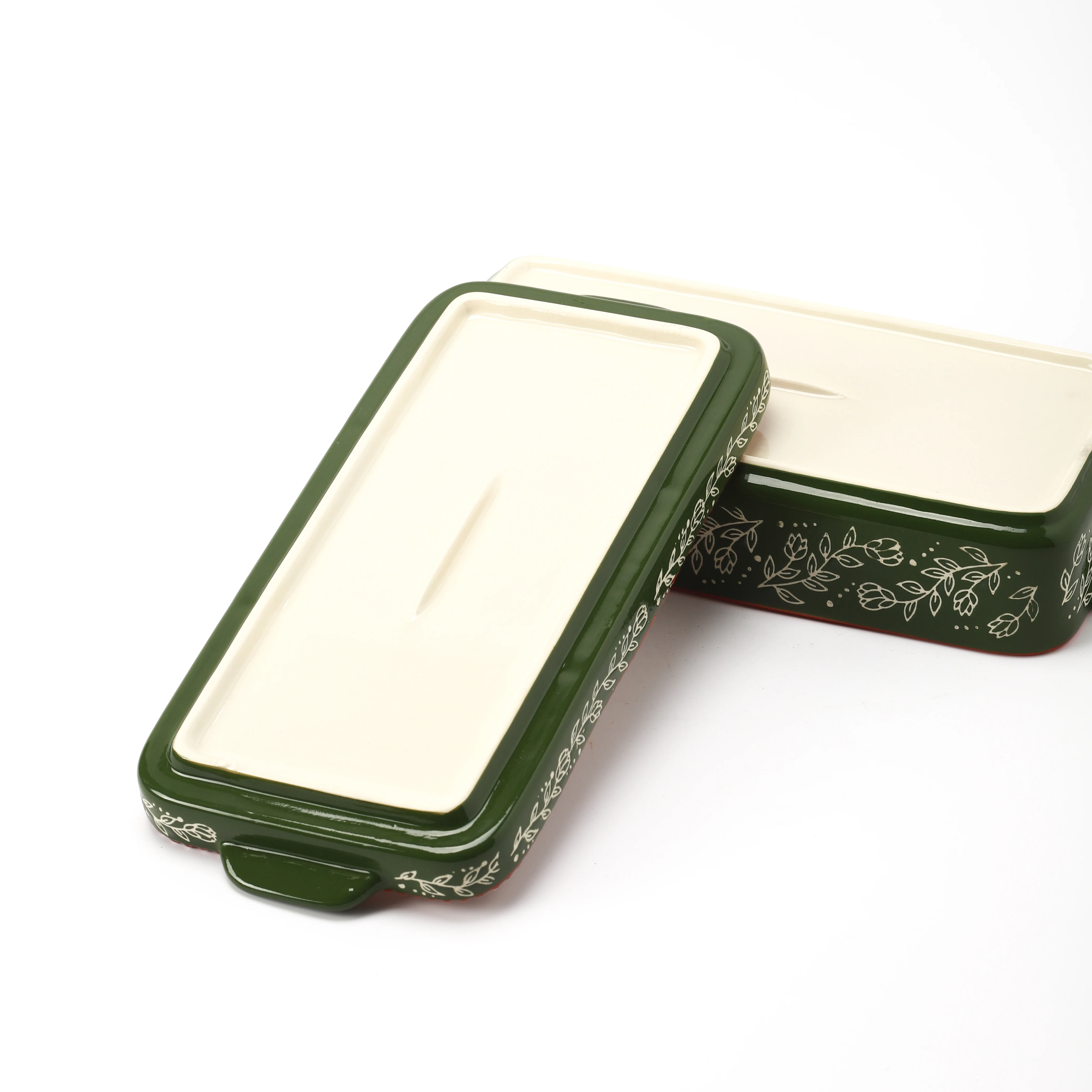 Hot Sale Ceramic Porcelain Baking Dish with Handle Durable Colorful Rectangular Plates Baking Tray