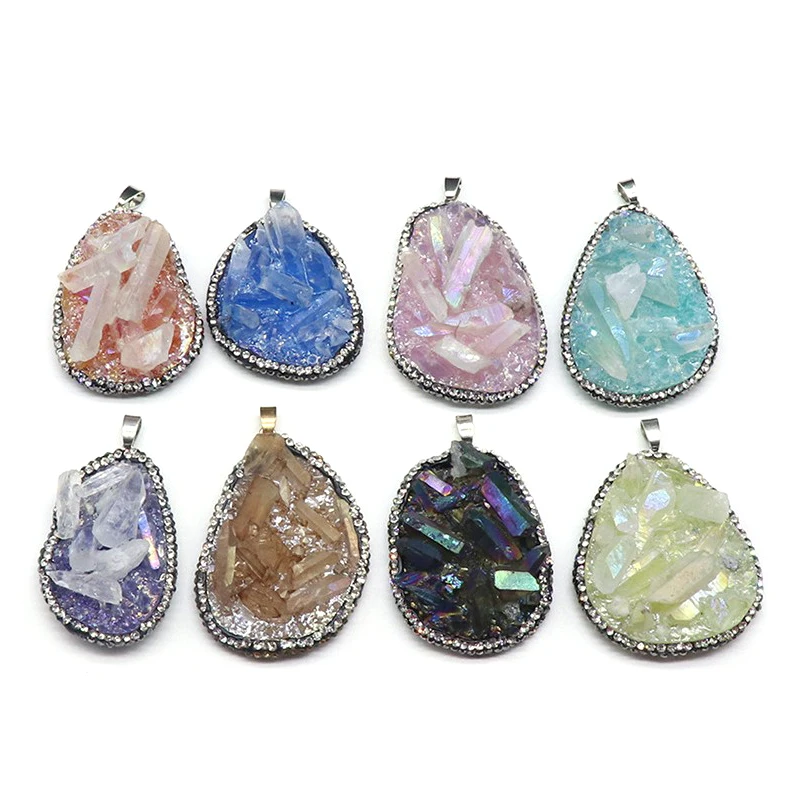 Wholesale Natural Quartz Crystal Resin Jewelry Angel Aura Crystal Points Pendant Necklace For Healing