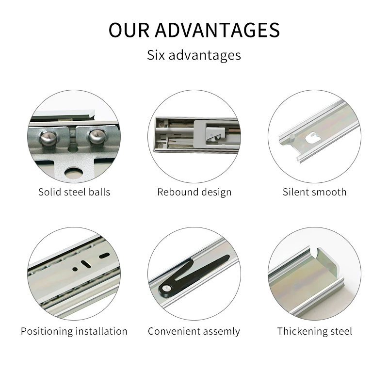 HVPAL 4523 Soft Close Cold Rolled Steel Slide Rail Medium Duty Ball Bearing Triple Extension Telescopic Drawer Channel