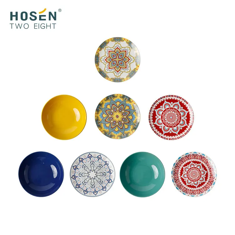 China Fancy Round Dinner Plate Porcelain Bohemia Style 12 Pcs Ceramic Dinner Plates Hand Painting Dinnerware Set Home Use