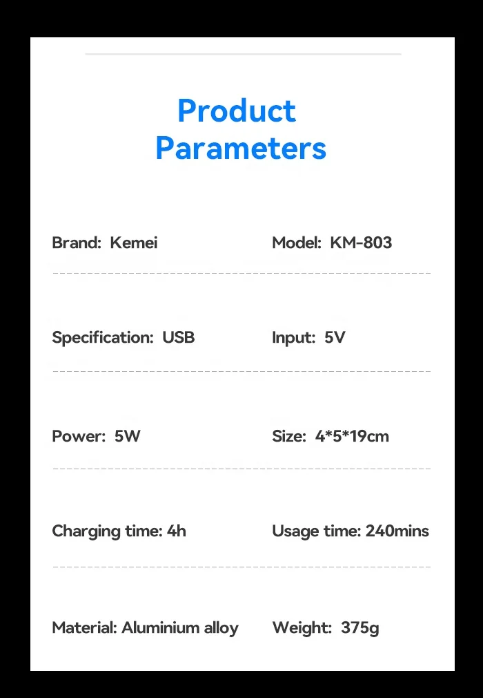 Silver Rechargeable Hair Clipper Carbon Steel Adjustable Cutter Head Trimmer