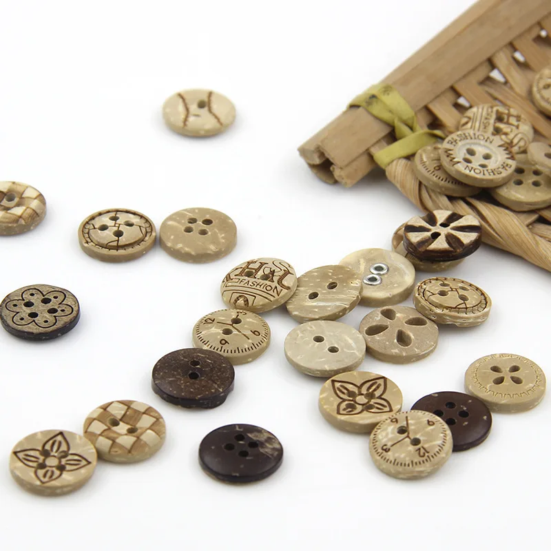 Natural Style Round Garment Decoration 2/4-Holes Shell Coconut Button Men Women Clothing Buttons