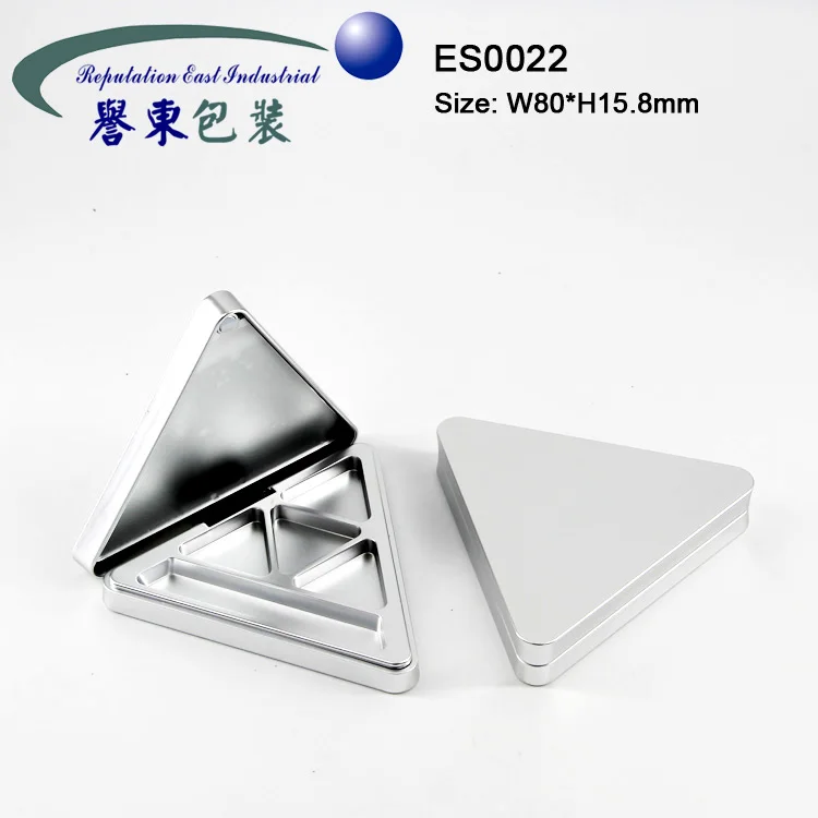 Best selling triangle shape 4 colors empty packaging magnetic eyeshadow palette case with brush palette