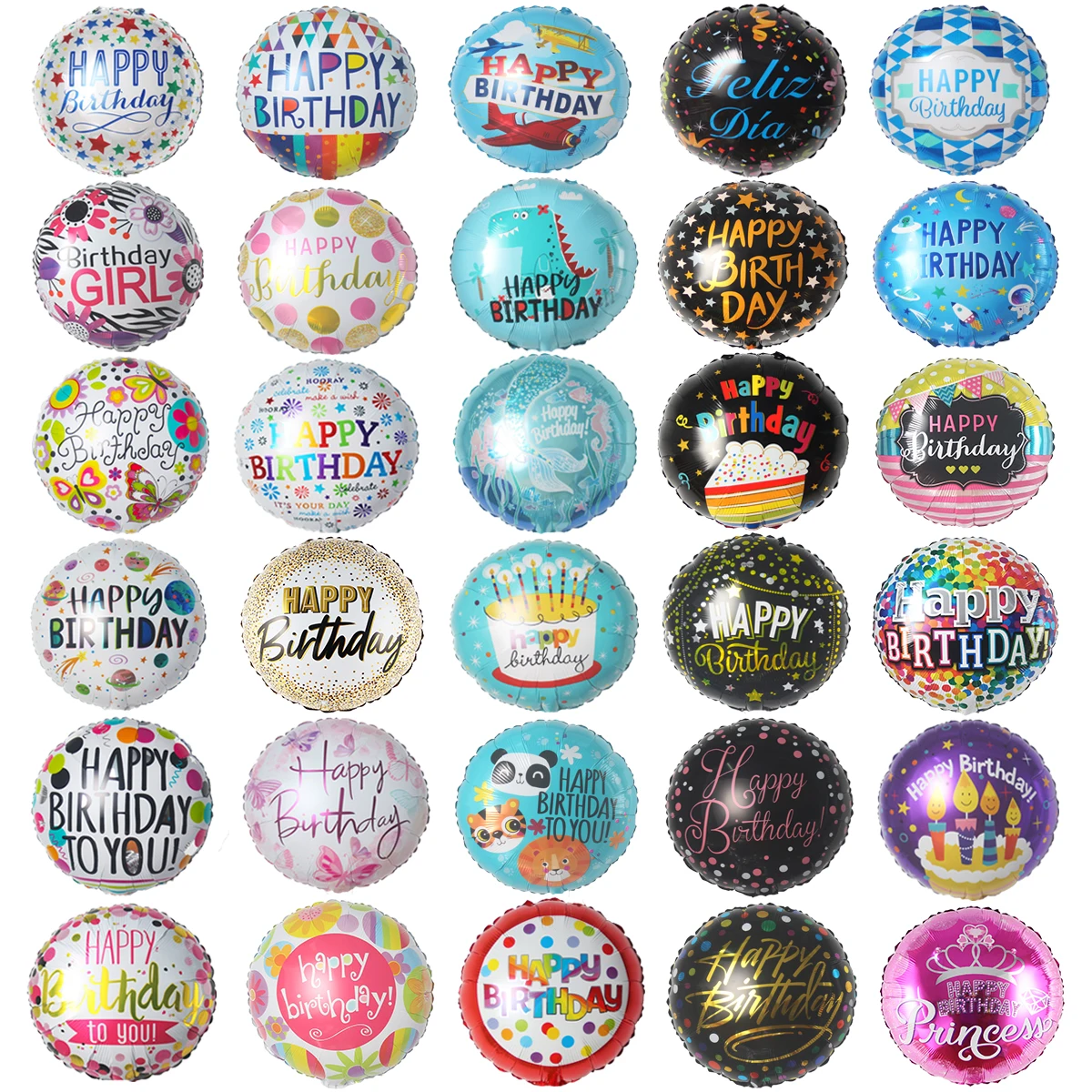 Factory custom accept OEM 18inch round shape happy birthday helium foil balloons globos feliz cumpleanos for party decoration