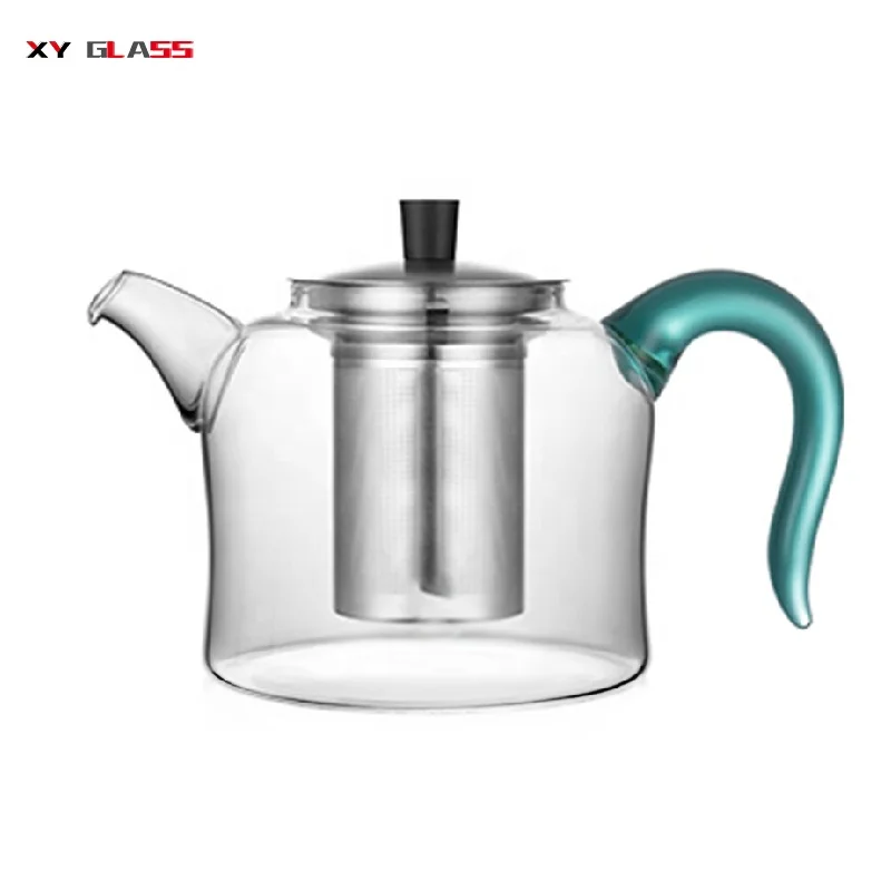 Colourful handle new product heat resistant glass blooming flower tea filter pot