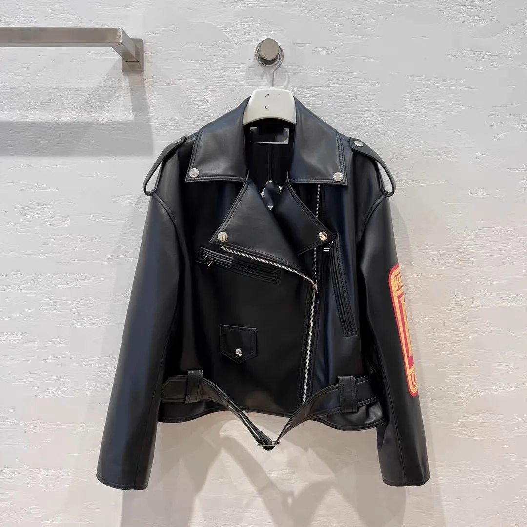 Wholesale Customized Fashionable Motorcycles Jacket printing logo  Genuine Leather Jacket Women