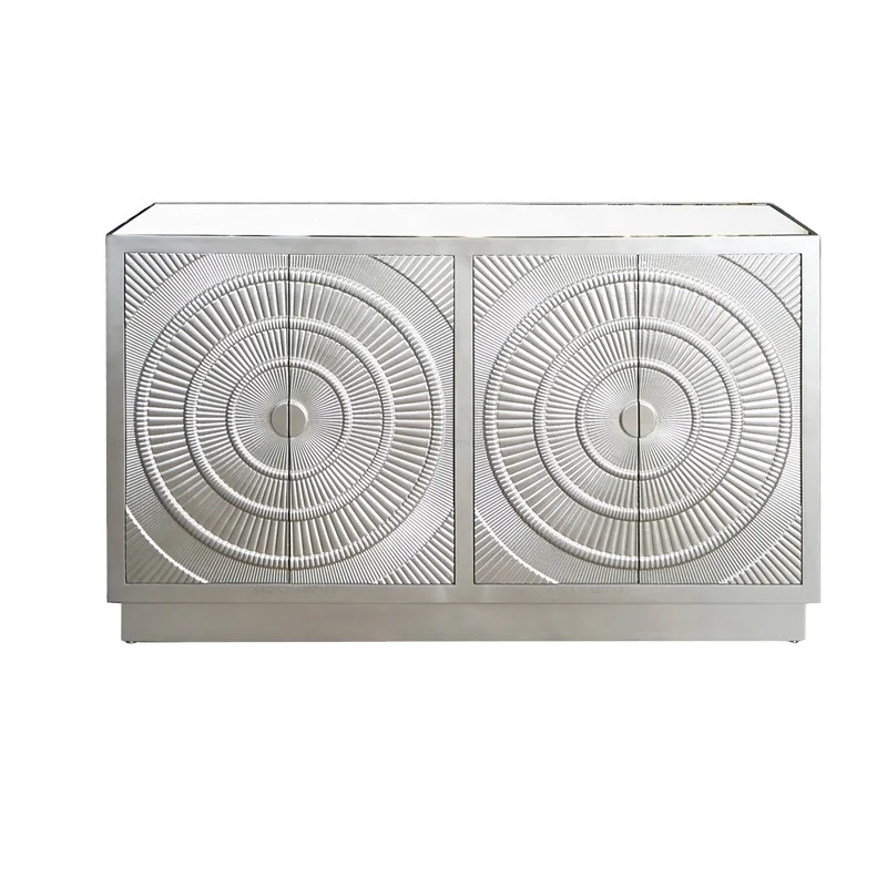 Antique Gold Wood Trim Mirrored Living Room Buffet Cabinet Sideboard