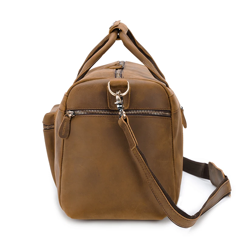 Tiding Brown 100% Genuine Leather Mens Weekender Duffle Bag Wholesale Brand Name Antique Men Leather Travel Bags
