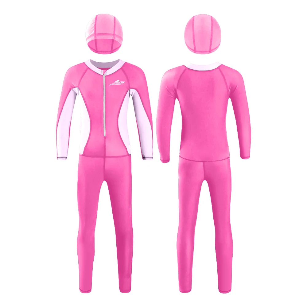 Wholesale Sun Protection Long Sleeve Girls Boys Bathing UPF 50+ Rash Guard Suits Swimsuits Zip 3-14Y Custom Print Logo Swimwear