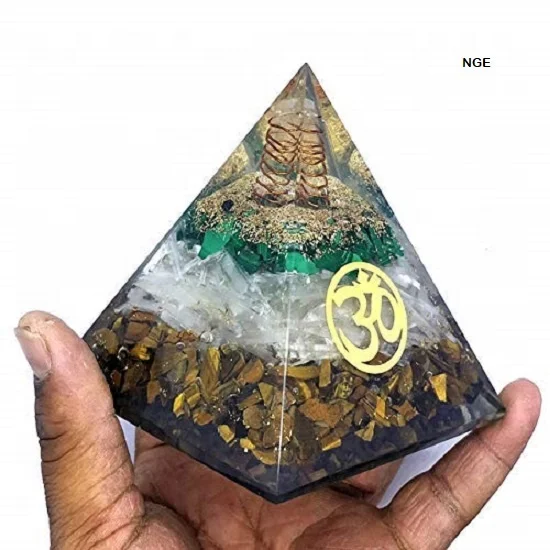 Пирамида ОРГОН с тигровым глазом малахит и селенит драгоценный камень религиозным символом Ом пирамида оргонита для лечения