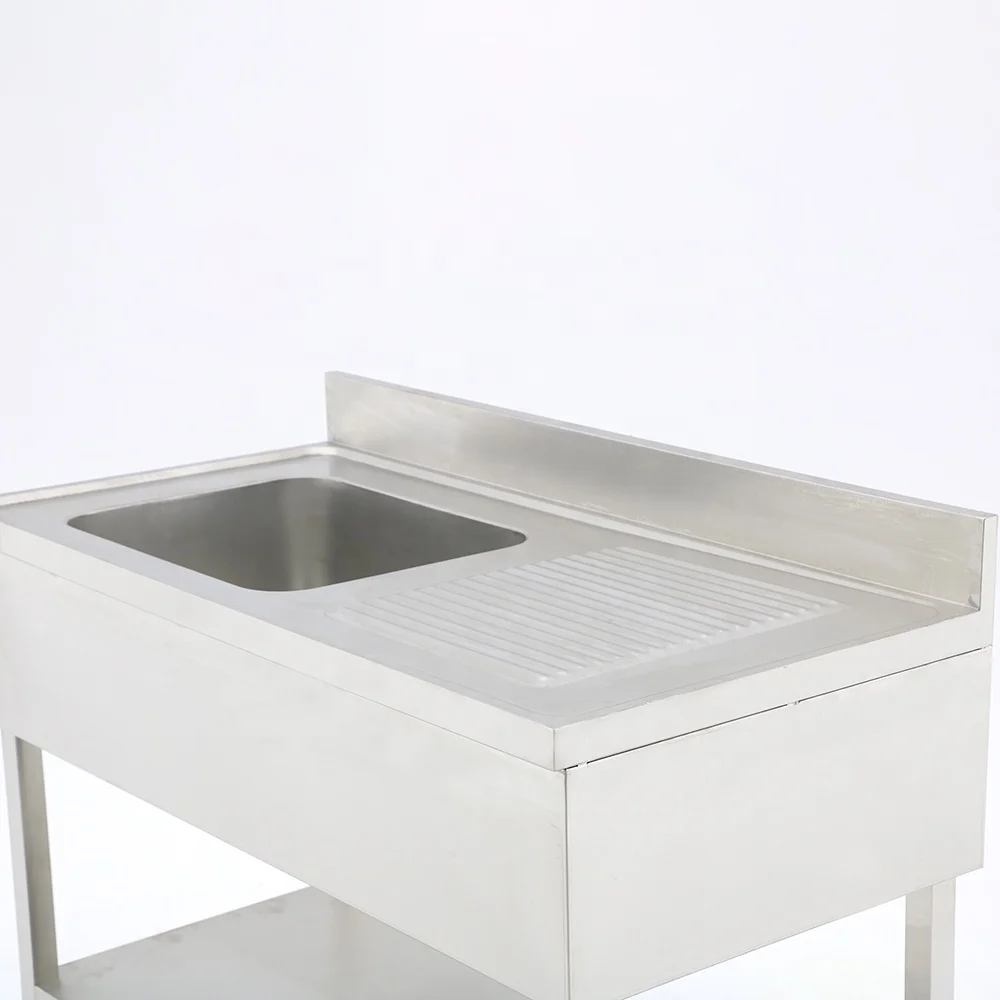 Outdoor Sink Workbench Stainless Steel Kitchen Single Bowl Utility Sink Set with Drainboard for Garage, Restaurant, Bar, Hotel