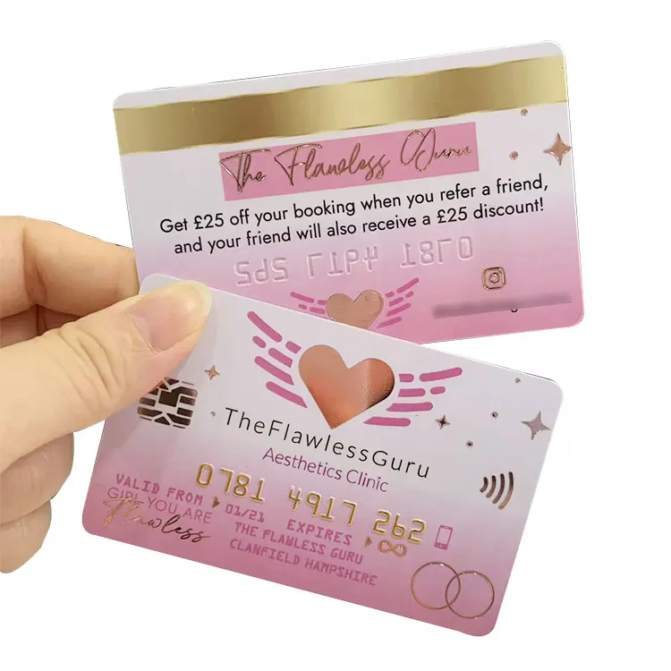 Free Design Plastic Foil Stamping Embossed Number Credit Card Style Lash PVC Business Card with logo Custom