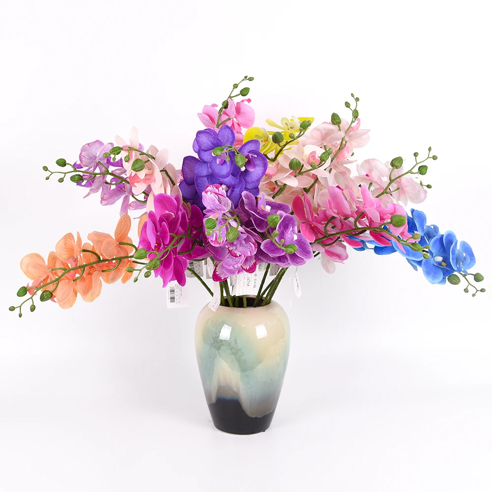 Single stem high quality seven heads pink white artificial orchids latex real touch