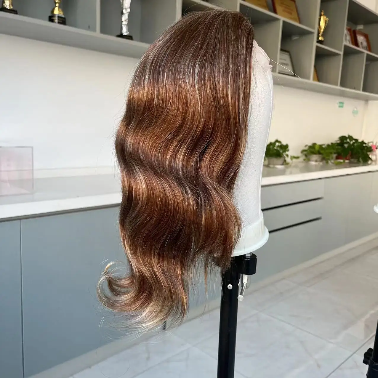 7 by 8 inch monofilament base 12 inch double drawn grade brown balayage color virgin human remy hair for women