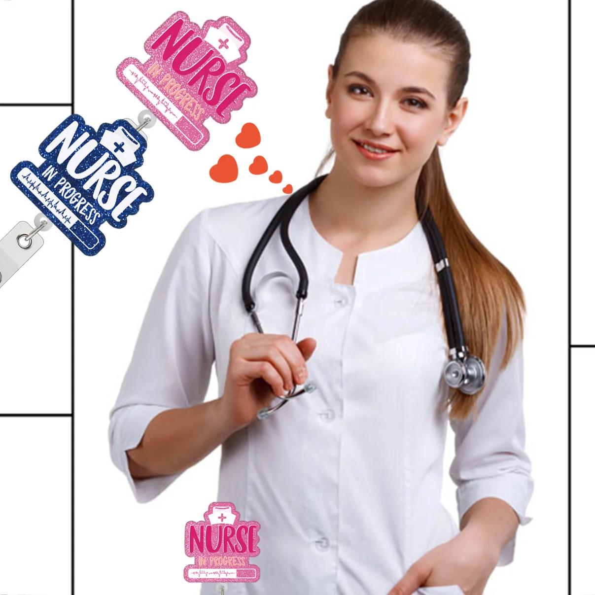 New RTS Bling Nurse in Progress Badge Reel Retractable Bling Teacher and professor Badge Reels Nures