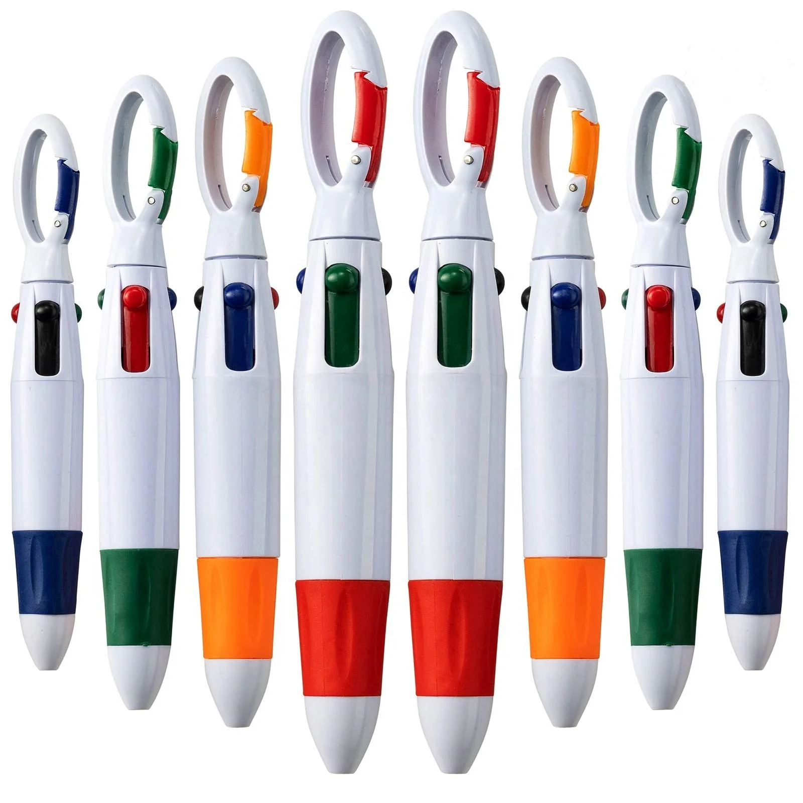 Retractable Shuttle Pens Mini 4-in-1 Multi-Colored Ink Ballpoint Pen with Carabiner Clip Keychain for Adult Kids Nurse Accessory