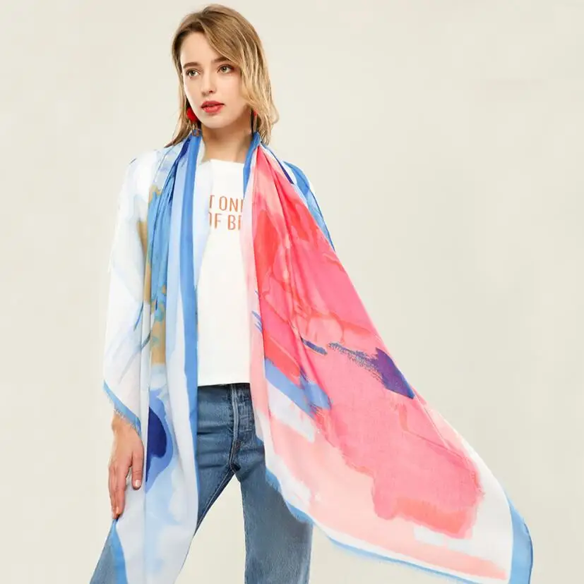 Spring Summer pure silk long shawl for beach chiffon scarf