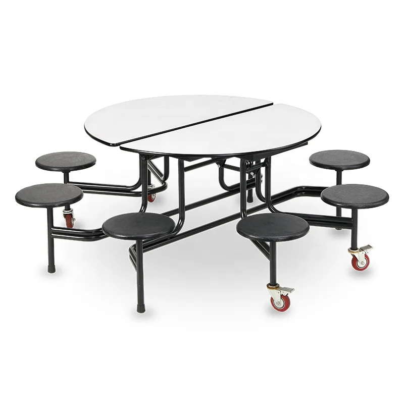 Canteen Table School Furniture 8 Seat Round Dining Table Set Modern Folding Dining Tables and Chairs